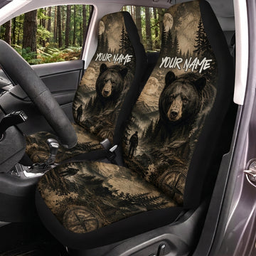 Maxcorners Bear Hunting Dark Forest Personalized Name Car Seat Covers
