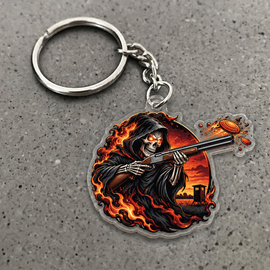 Maxcorners Grim Reaper Flaming Cloak Sunset Scene Custom Name Trap Shooting Custom Gift 2D Flat Acrylic Ornament, Keychain