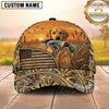 Maxcorners Golden Sunset American Flag Duck Hunting With Dogs Multi Options Personalized Name 3D Cap