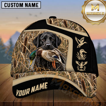 Maxcorners Black Khaki Panel Marsh Camo Dog Hunting Multicolor Options Personalized Name 3D Cap