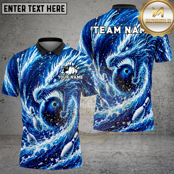 Maxcorners Bowling Shark Wave Whirlpool Multiple Options Personalized Name, Team Name 3D Shirt