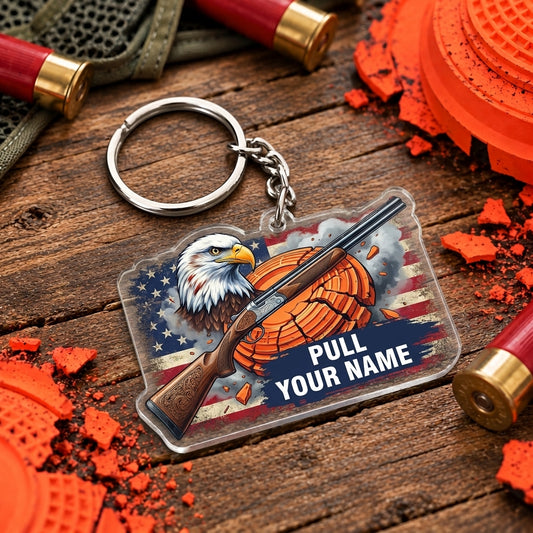 Maxcorners Patriotic Bald Eagle Shotgun Target Trap Shooting Personalized Name Acrylic Keychain