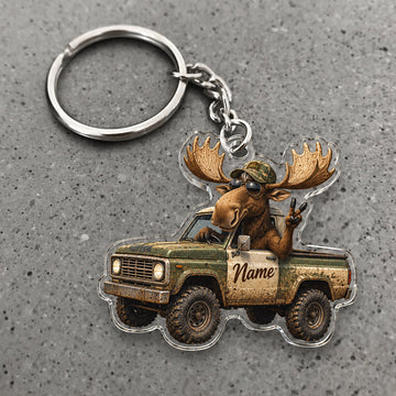 Maxcorners Moose Pickup Truck Outdoor Adventure Custom Name Trap Hunting Custom Gift 2D Flat Acrylic Ornament, Keychain