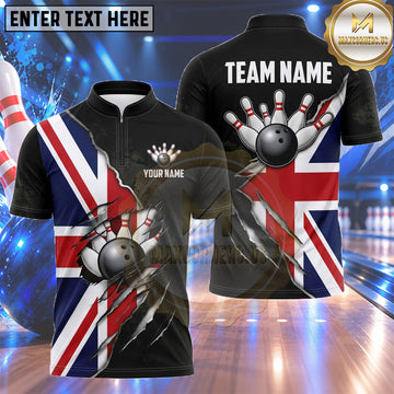 Maxcorners UK Flag Bowling Shirt Modern Diagonal Flag Fusion Multiple Options Personalized Name, Team Name 3D Shirt