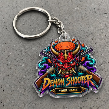 Maxcorners Demon Shooter Fiery Clay Target Artwork Custom Name Trap Shooting Custom Gift 2D Flat Acrylic Ornament, Keychain
