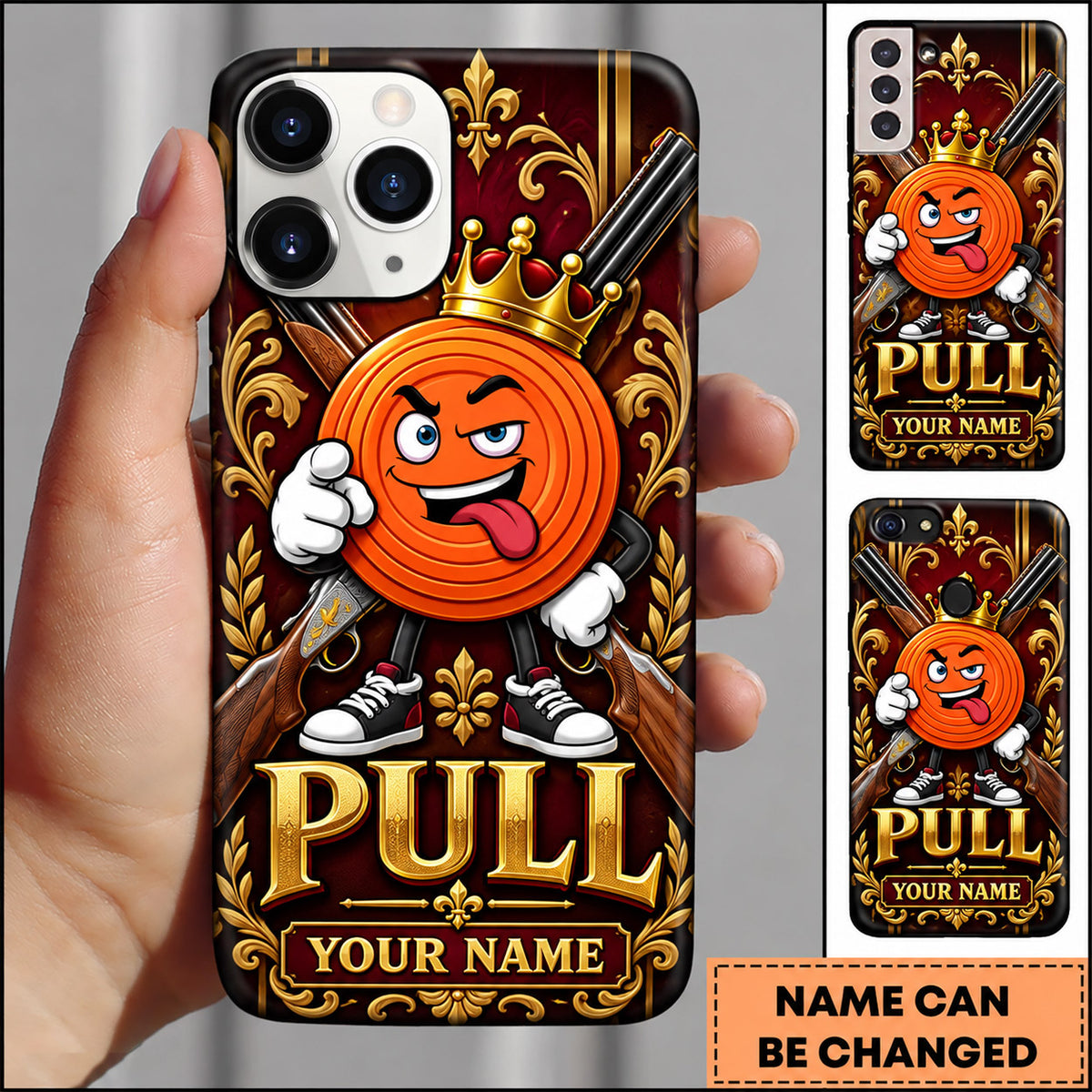 Maxcorners Trap Shooting Royal Clay Target Mascot Crown Design Personalized Name 3D Phone Case