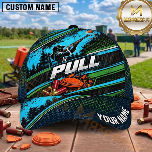 Maxcorners Trap Shooting Shotgun Retro Racing Stripes Clay Targets Pull Graphic Multiple Options Personalized Name 3D Cap
