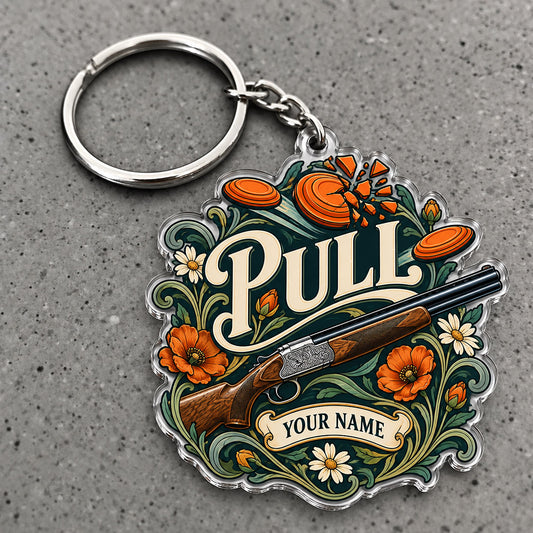 Maxcorners Pull Floral Shotgun Clay Target Design Custom Name Trap Shooting Custom Gift 2D Flat Acrylic Ornament, Keychain