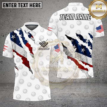Maxcorners Billiards 8 Ball American Flag Distressed Graphic Multiple Options Personalized Name, Team Name 3D Shirt