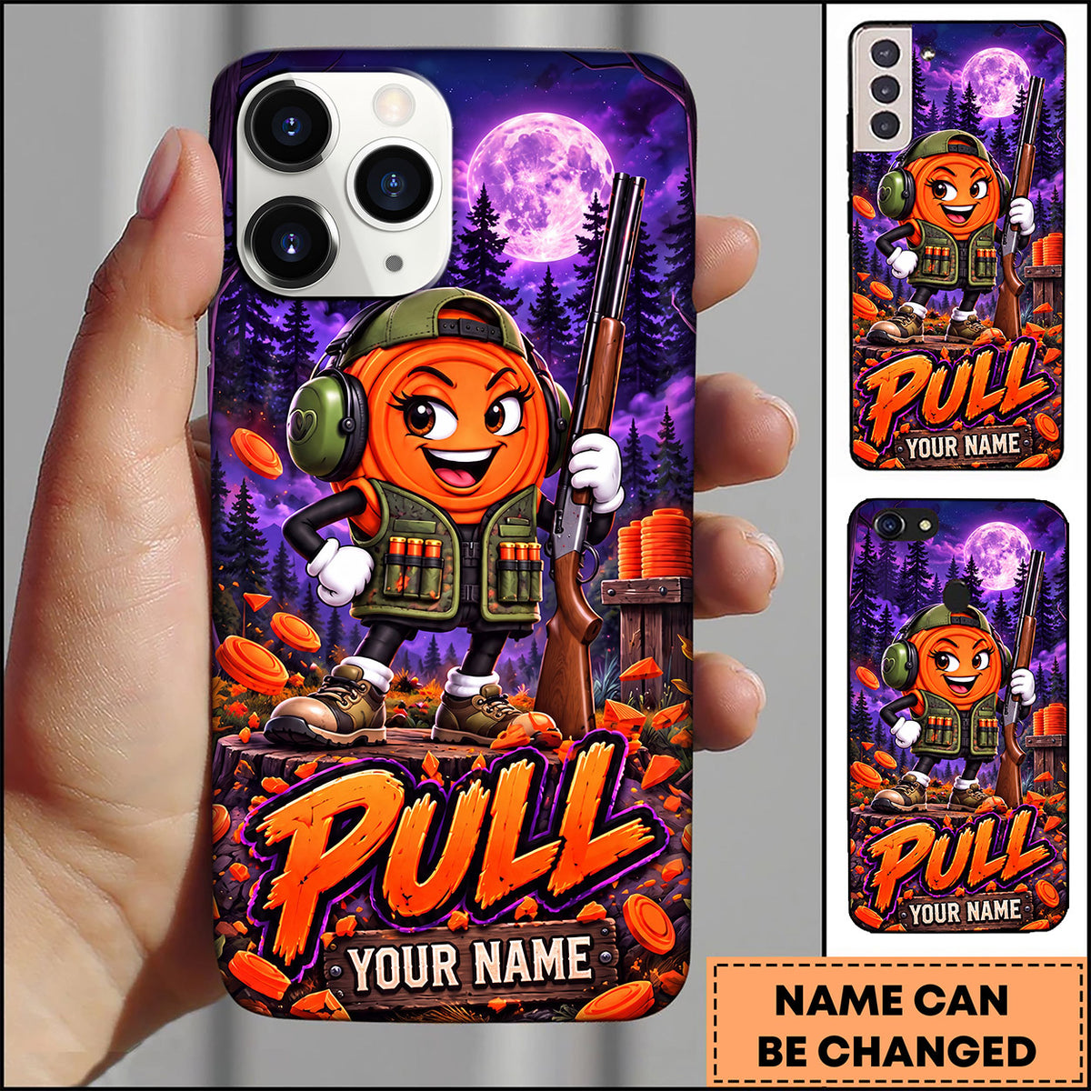 Maxcorners Trap Shooting Halloween Clay Target Character Personalized Name 3D Phone Case