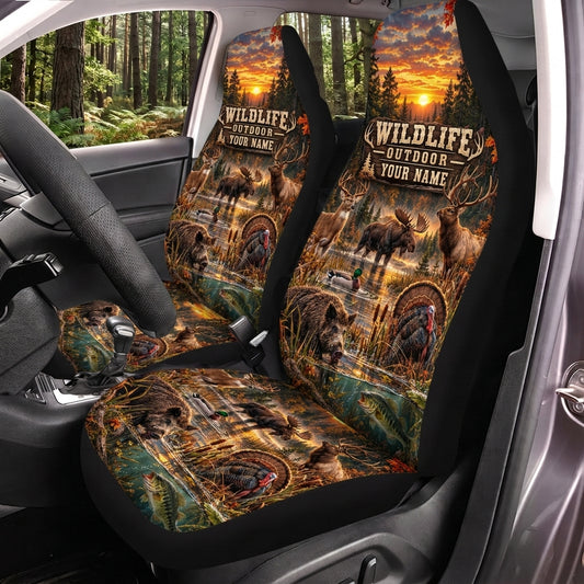 Maxcorners Turkey Hunting Wildlife Outdoor Golden Sunset Personalized Name Car Seat Covers