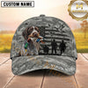 Maxcorners Military Gray Digital Camo Hunter Silhouette Duck Hunting With Dogs Multi Options Personalized Name 3D Cap