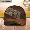 Maxcorners Rustic Leather Diagonal Marsh Camo Duck Hunting With Dogs Multi Options Personalized Name 3D Cap