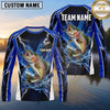 Maxcorners Fishing Shirt Electric Blue Lightning Bolt Honeycomb Pattern Multiple Options Personalized Name, Team Name 3D Long Sleeve Shirt (13 Fish Species)
