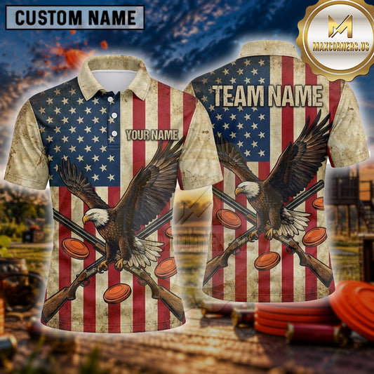 Maxcorners Trap Shooting Shirt Eagle Vintage American Flag Multiple Options Personalized Name, Team Name 3D Shirt