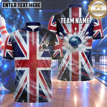 Maxcorners British Bowling Shirt Gothic Union Jack Crest Multiple Options Personalized Name, Team Name 3D Shirt