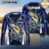 Maxcorners Fishing Shirt Electric Blue Lightning Bolt Honeycomb Pattern Multiple Options Personalized Name, Team Name 3D Long Sleeve Shirt (13 Fish Species)