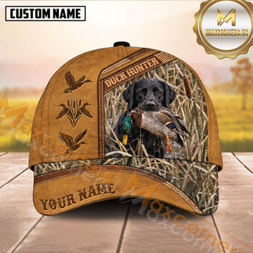 Maxcorners Duck Hunter Tan Leather Marsh Camo Dog Hunting Multicolor Options Personalized Name 3D Cap