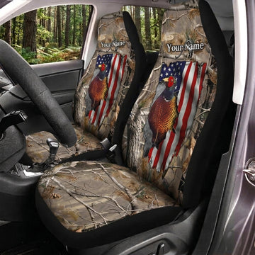 Maxcorners Personalized Name Pheasant Hunting US Flag Camo Car Seat Covers