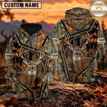 Maxcorners Whitetail Buck Blaze Forest Landscape Personalized Name 3D Hoodie