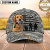 Maxcorners Military Gray Digital Camo Hunter Silhouette Duck Hunting With Dogs Multi Options Personalized Name 3D Cap
