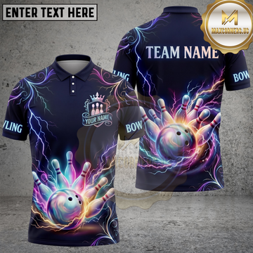 Maxcorners Bowling Electric Plasma Strike Multiple Options Personalized Name, Team Name 3D Shirt