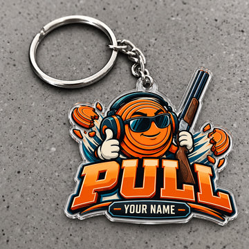 Maxcorners Pull Cool Clay Shooter Character Design Custom Name Trap Shooting Custom Gift 2D Flat Acrylic Ornament, Keychain