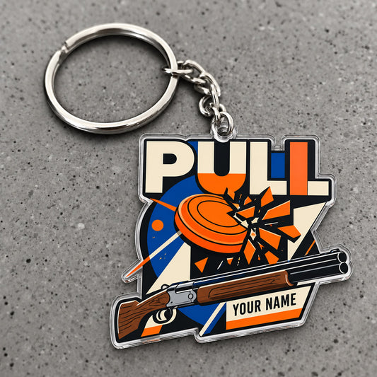 Maxcorners Pull Clay Target Shotgun Typography Design Custom Name Trap Shooting Custom Gift 2D Flat Acrylic Ornament, Keychain