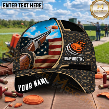 Maxcorners Trap Shooting American Eagle Flag Emblem Multiple Options Personalized Name 3D Cap