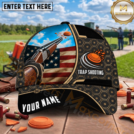 Maxcorners Trap Shooting American Eagle Flag Emblem Multiple Options Personalized Name 3D Cap