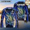Maxcorners Fishing Shirt Electric Blue Lightning Bolt Honeycomb Pattern Multiple Options Personalized Name, Team Name 3D Long Sleeve Shirt (13 Fish Species)