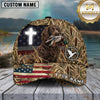 Maxcorners American Flag Cross Marsh Camo Dog Hunting Multicolor Options Personalized Name 3D Cap