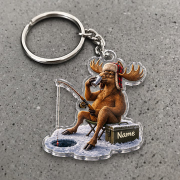 Maxcorners Deer Ice Fishing Winter Character Custom Name Trap Hunting Custom Gift 2D Flat Acrylic Ornament, Keychain