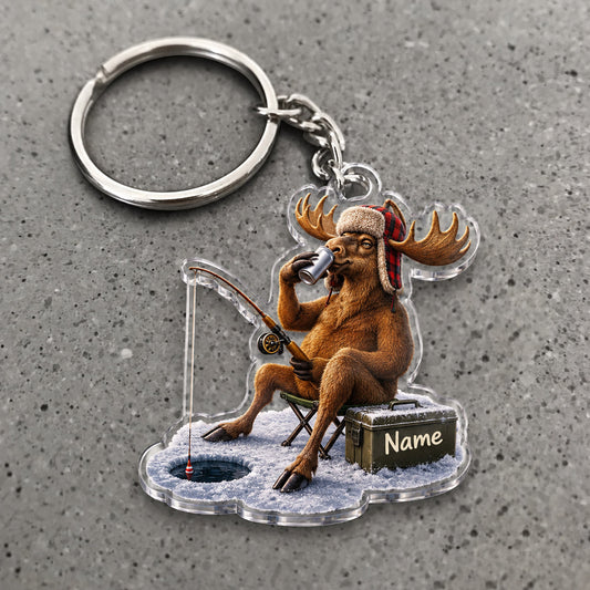 Maxcorners Deer Ice Fishing Winter Character Custom Name Trap Hunting Custom Gift 2D Flat Acrylic Ornament, Keychain