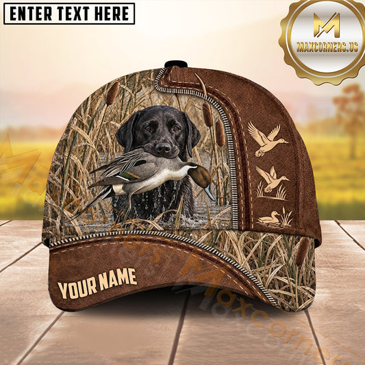 Maxcorners Vintage Leather Zipper Marsh Camo Dog Hunting Multicolor Options Personalized Name 3D Cap