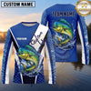 Maxcorners Fishing Shirt Blue Fish Scale Geometric Splash Multiple Options Personalized Name, Team Name 3D Long Sleeve Shirt (13 Fish Species)