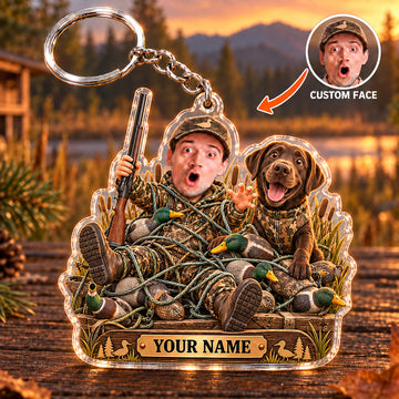 Maxcorners Duck Hunting Funny Hunter Retriever Decoy Pile Custom Name & Face Custom Gift 2D Flat Acrylic Ornament, Keychain