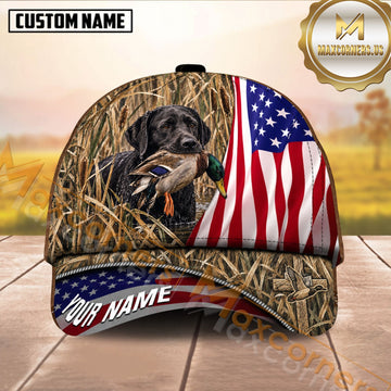 Maxcorners American Flag Marsh Camo Dog Hunting Multicolor Options Personalized Name 3D Cap
