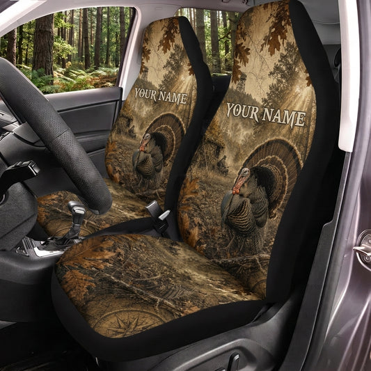 Maxcorners Turkey Hunting Vintage Sepia Woodland Personalized Name Car Seat Covers
