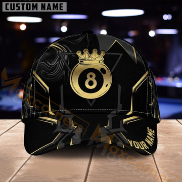 Maxcorners Billiards 8 Ball Luxury Black Gold Geometric Pattern Multiple Options Personalized Name 3D Cap