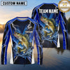 Maxcorners Fishing Shirt Electric Blue Lightning Bolt Honeycomb Pattern Multiple Options Personalized Name, Team Name 3D Long Sleeve Shirt (13 Fish Species)