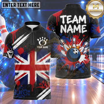 Maxcorners British Flag Bowling Shirt Urban Graffiti Flag Artwork Multiple Options Personalized Name, Team Name 3D Shirt