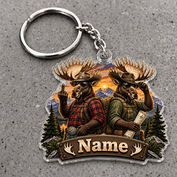 Maxcorners Moose Hunting Outdoorsmen Plaid Wilderness Custom Name Trap Hunting Custom Gift 2D Flat Acrylic Ornament, Keychain