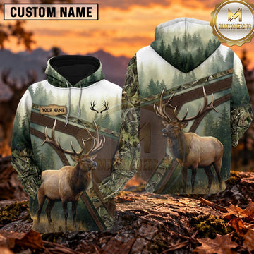 Maxcorners Elk Hunting Mountain Forest Landscape Personalized Name 3D Hoodie
