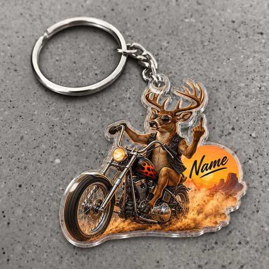 Maxcorners Deer Motorcycle Rider Adventure Character Custom Name Trap Hunting Custom Gift 2D Flat Acrylic Ornament, Keychain