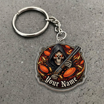Maxcorners Grim Reaper Crossed Shotguns Clay Targets Custom Name Trap Shooting Custom Gift 2D Flat Acrylic Ornament, Keychain