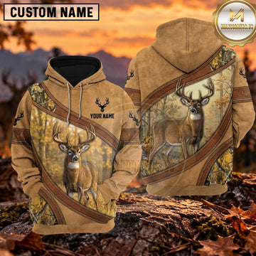 Maxcorners Whitetail Buck Golden Woodland Landscape Personalized Name 3D Hoodie