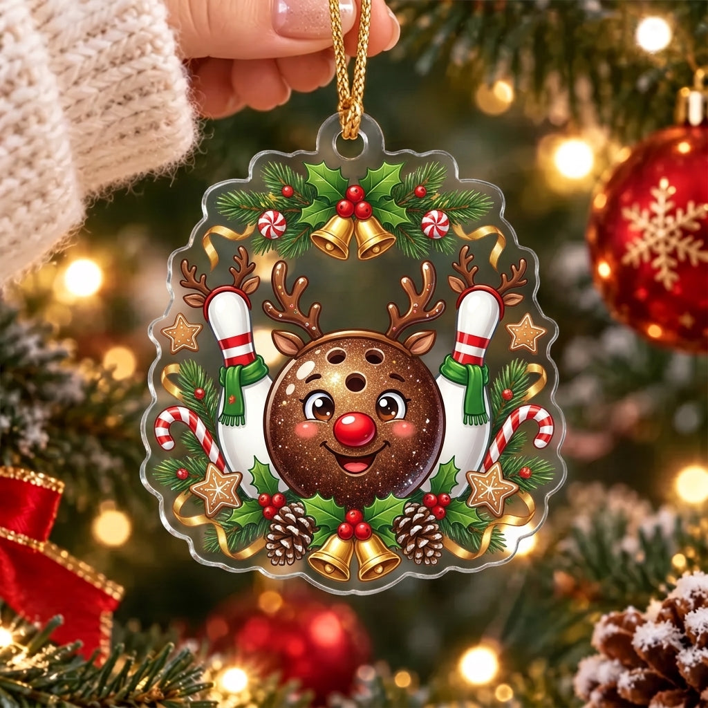 Maxcorners Bowling Rudolph Reindeer Bowling Ball Christmas Wreath Personalized Name Christmas Ornament