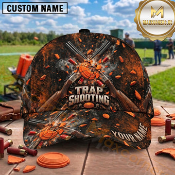 Maxcorners Trap Shooting Clay Target Sport Stripe Pull Graphic Multiple Options Personalized Name 3D Cap