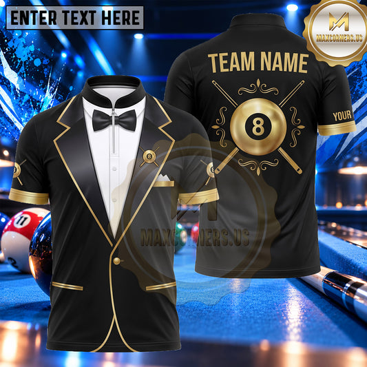 Maxcorners Elegant Tuxedo Bow Tie 8 Ball Pool Multiple Options Personalized Name, Team Name 3D Shirt